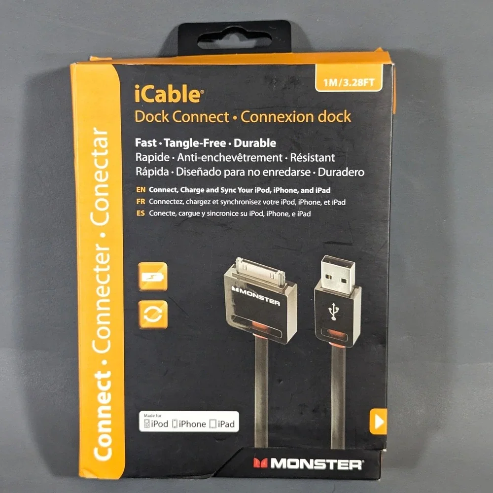 Monster iCable Dock Connect 30-Pin to USB Sync Charge Cable 1M 3.28FT New